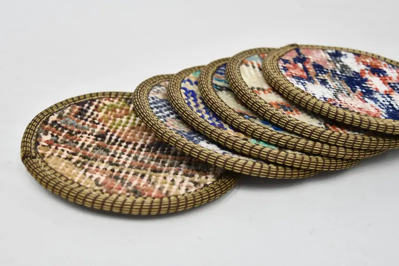 Altı set, yuvarlak coaster, çay ped, bej ped, halı pedi, geleneksel coaster, vintage coaster, benzersiz coaster, hediye coaster, - 4
