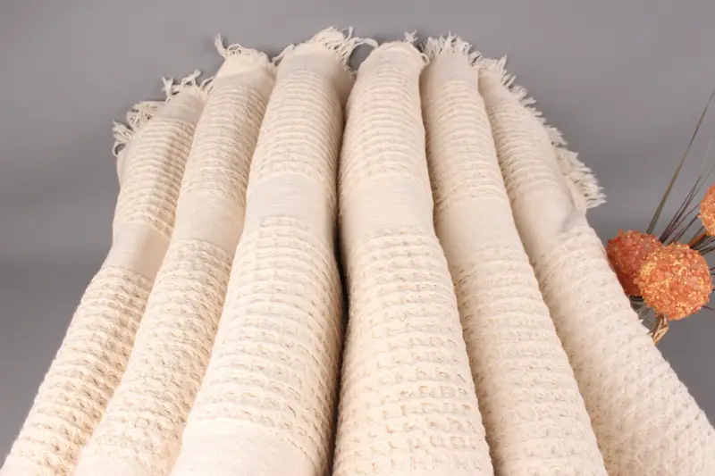 Handwoven Blanket, Sofa Blanket, Natural Throw, Waffle Throw, 79x83 Inches Bed Cover, Bedding Throw, Couch Blanket, Pilates Throw, - 3