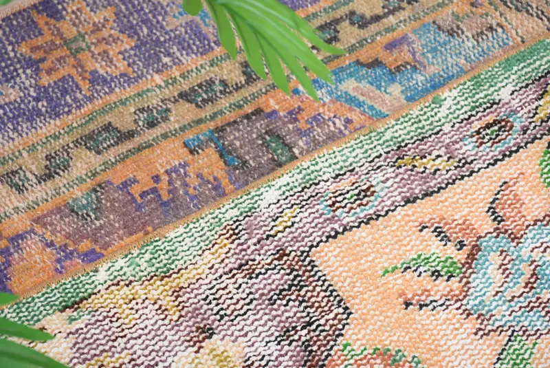 El yapımı yarım yuvarlak Kilim paspas, yarım daire içi vintage halı, çevre dostu giriş yolu paspası, Türk Banyo Boho Küçük Uzay Zemin Dekor Aksanı - 4