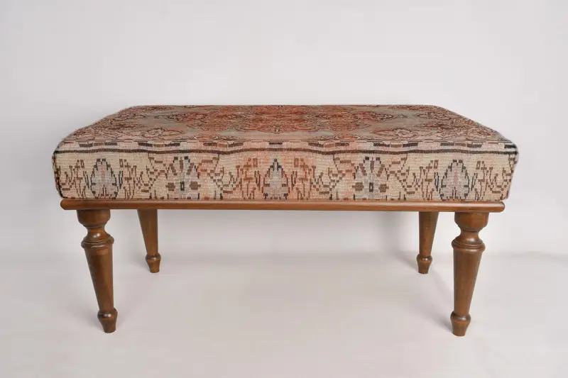 Ottoman Bench, Upholstered Bench, Kitchen Furnitures, Turkish Rug Bench, Kilim Bench, Home Decor Bench, Handmade Bench, Footstool Bench - 5