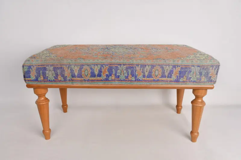 Turuncu Osmanlı Tezgahı, Döşemeli Tezgah, Turuncu Mobilya, Türk Halı Tezgahı, Kilim Tezgahı, Ev Dekoru Tezgahı, Madalyon Deseni Türk Halı, - 4