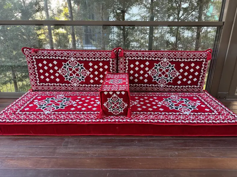 Kilim desen kanepesi, Osmanlı zemin oturma, Türk yastığı, geleneksel kanepe, u şeklinde zemin yastığı, Kilim yastığı, eve taşınma hediyesi - 4
