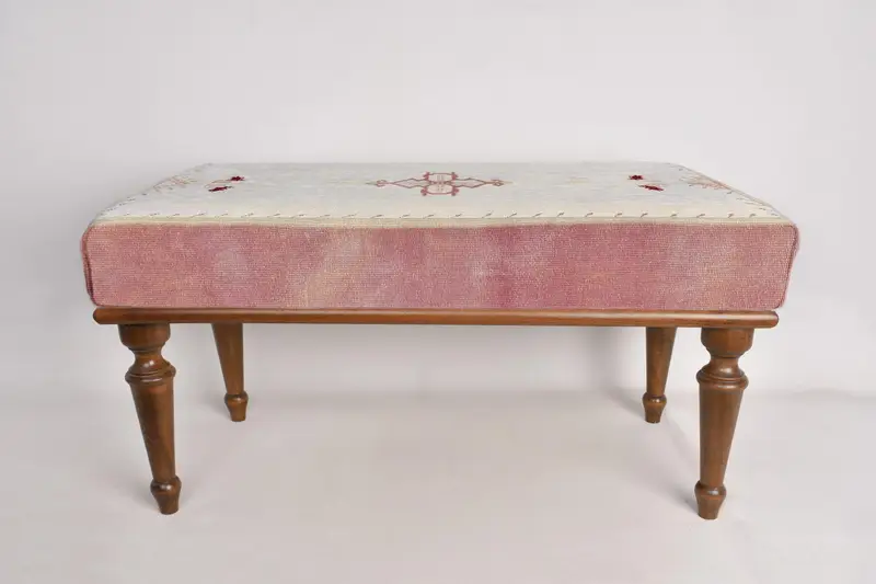 Ottoman Bench Minimal Bench, Upholstered Bench, Turkish Rug Bench, Kilim Bench, Home Decor Bench, Handmade Bench, Bohemian Bench, Desk Bench - 5