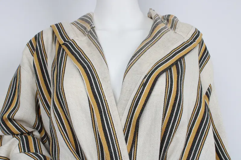 Turkish Robe, Housecoat, Kimono, Wedding Gift Robe, Organic Beach Wear, Unisex Bathrobe, Mustard Striped Robe, Morning Gown, Hammam Dress - 5