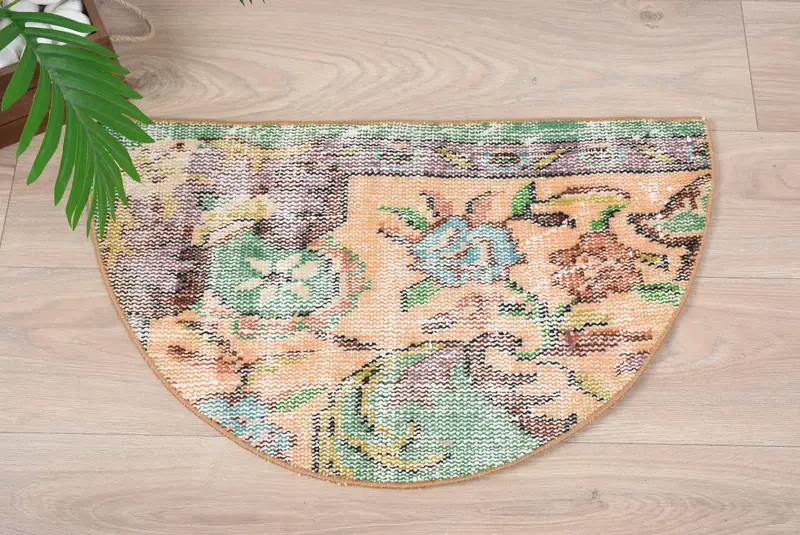 El yapımı yarım yuvarlak Kilim paspas, yarım daire içi vintage halı, çevre dostu giriş yolu paspası, Türk Banyo Boho Küçük Uzay Zemin Dekor Aksanı - 8