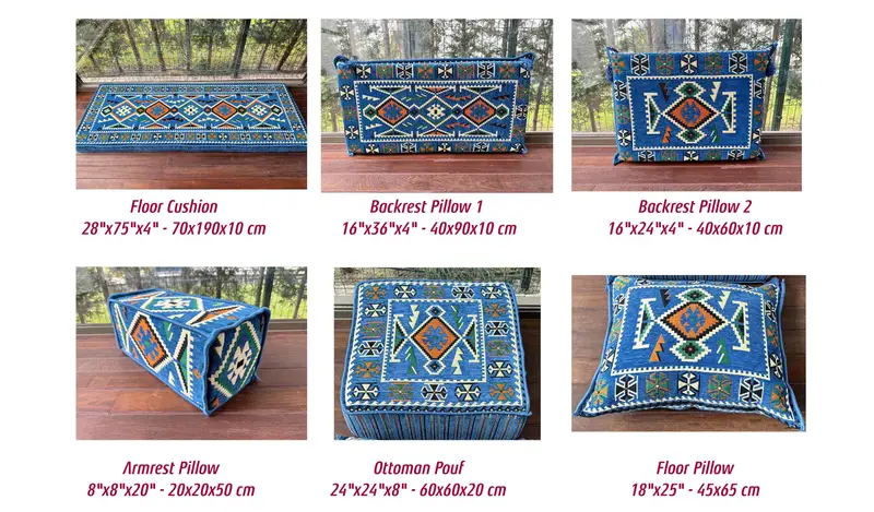 Geleneksel zemin kanepesi, Osmanlı zemin oturma, u şeklindeki zemin yastığı, kesit zemin oturma, Kilim desen yastığı, ev dekorasyonu, - 5