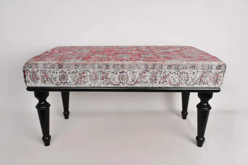 Desk Bench, Hallway Bench, Ottoman Bench, Vanity Bench, Upholstered Bench, Turkish Rug Bench, Kilim Bench, Home Decor Bench, Handmade Bench - 2