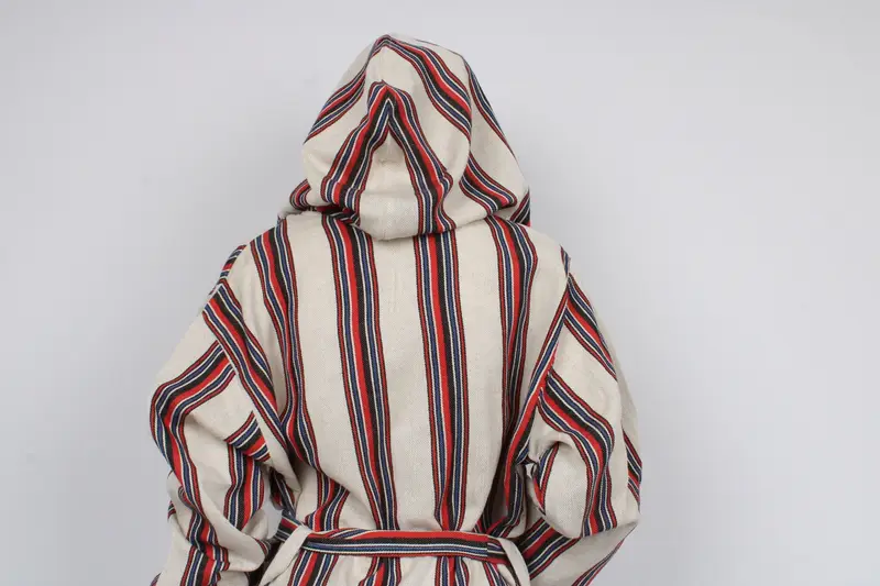 Unisex Bathrobe, Turkish Robe, Personalized Bathrobe, Organic Housecoat, Chic Beach Cloths, Red Striped Design Robe, Morning Gown - 7