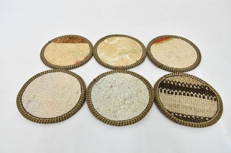 Yuvarlak coaster, çay pedi, içecek coaster, bej ped, çizgili ped, dokuma coaster, Türk halı pedi, toptan ped, kabile pedi, - 5
