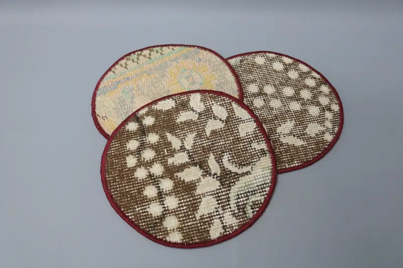 Halı supla, masa, mutfak dekoru, kırmızı ped, halı pedi, el yapımı supla, daire supla, fare alt plakası, şık halı dekor coaster, - 3