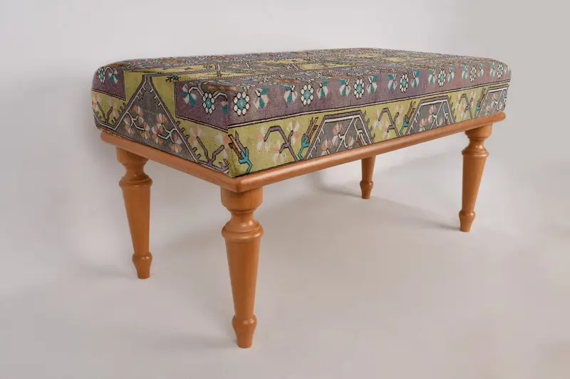 Geometric Bench, Mudroom Bench, Ottoman Bench, Upholstered Bench, Turkish Rug Bench, Kilim Bench, Home Decor Bench, Handmade Bench - 6