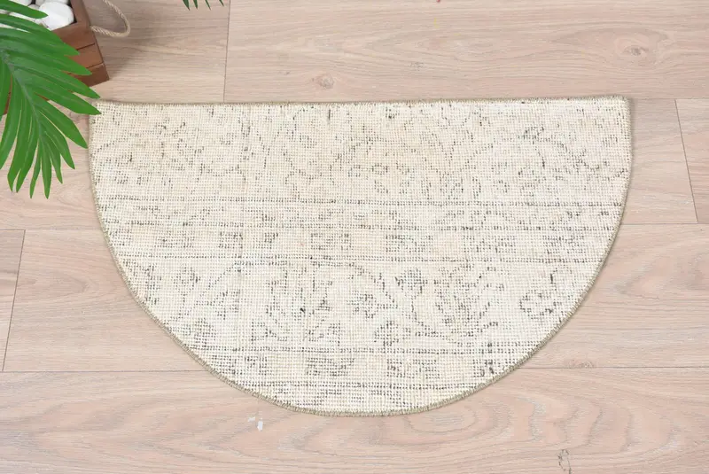Handmade Vintage Kilim Doormat, Semicircular Half Round Rug, Eco-Friendly Entryway Mat, Turkish Boho Bathroom Rug, Small Space Accent Decor - 7