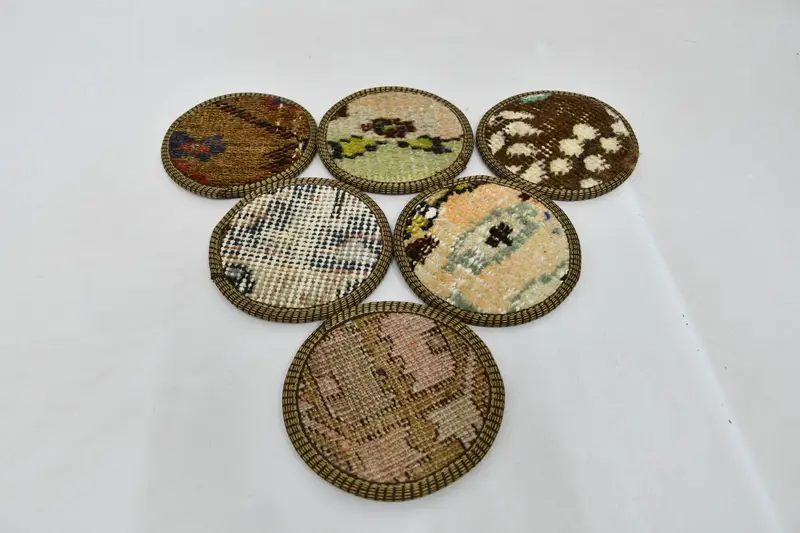 İçecek coaster, onun için hediye, cam ped, bej ped, halı pedi, daire coaster, etnik ped, hediye pedi, benzersiz ped, kabile pedi, masa pedi, - 1