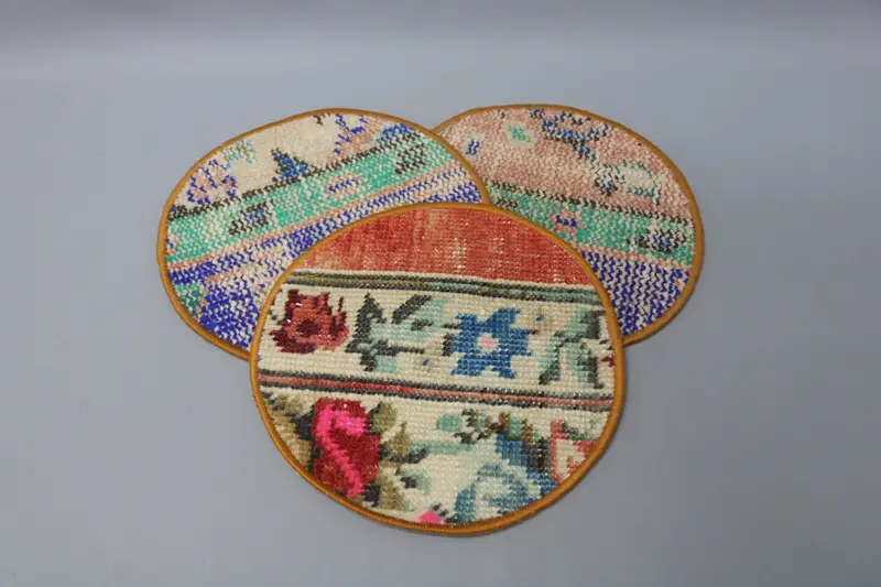 Halı supla, masa, mutfak dekoru, kırmızı ped, halı pedi, el yapımı supla, daire supla, fare alt plakası, şık halı dekor coaster, - 2