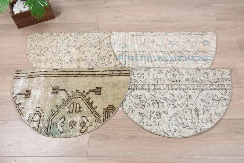 El yapımı Kilim paspas, yarım daire içi vintage yarım yuvarlak halı, çevre dostu giriş yolu, Türk boho banyo halı, küçük uzay zemin dekor - 1