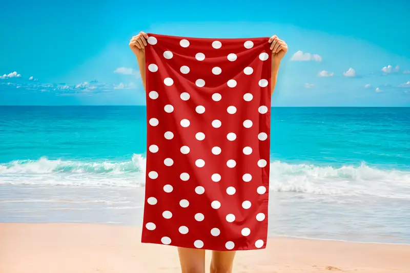 Red Polka Dot Beach Towel Cotton Microfiber Blend