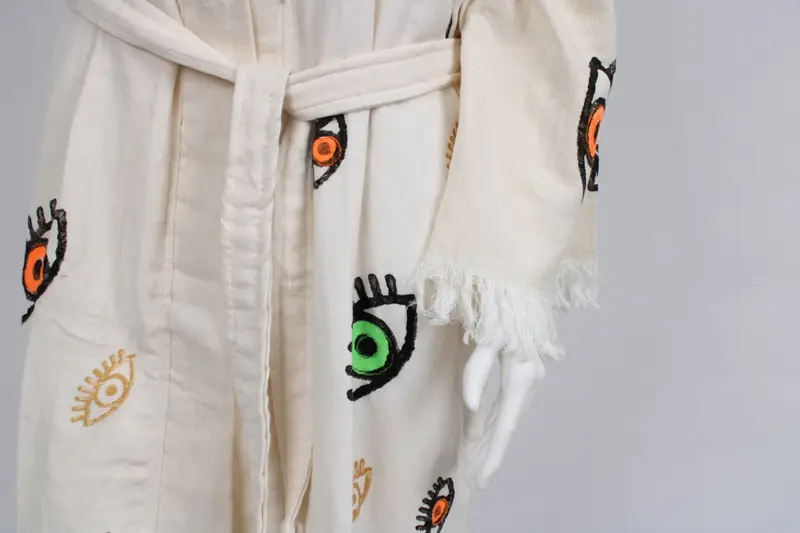 Custom Wedding Gift, Personalized Muslin Kimono, Evil Eye Design Bathrobe, Muslin Dressing Gown, Rb-Kmn - 8