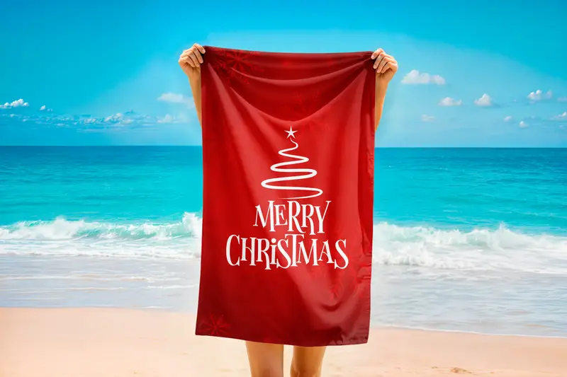 Merry Christmas Printed Towel: Cotton Microfiber Blend