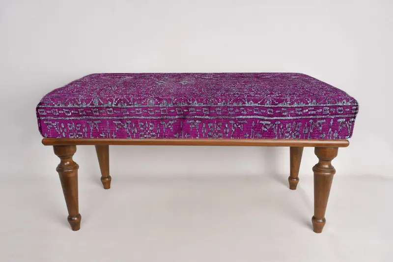 Purple Bench, Mudroom Bench, Vanity Bench,Ottoman Bench, Upholstered Bench, Turkish Rug Bench, Kilim Bench, Home Decor Bench, Handmade Bench - 5