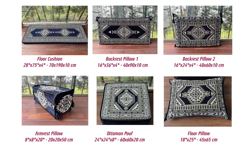 Osmanlı zemin oturma, geleneksel zemin kanepesi, u şeklinde zemin yastığı, kesit zemin oturma, Kilim desen yastığı, ev dekorasyonu, - 6