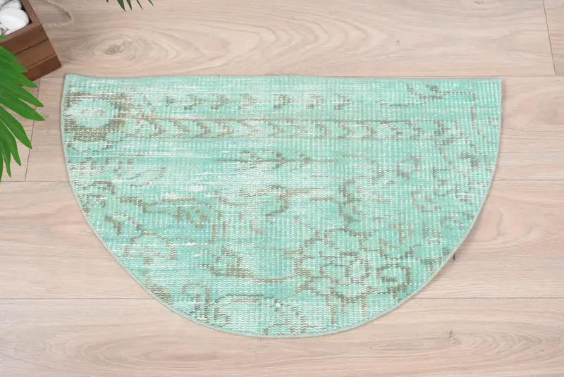 Yarım dairesel Kilim paspas, el yapımı vintage halı, çevre dostu giriş yolu mat, Türk banyo halı, boho tarzı küçük alan aksanı, eşsiz dekor - 7