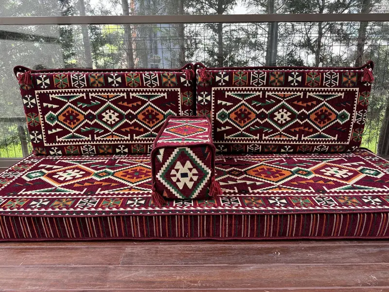 Kilim zemin kanepe, boho zemin oturma, Fas tarzı dekor, Orta Doğu zemin oturma, Fas tarzı kanepe, oryantal zemin kanepe seti, - 5