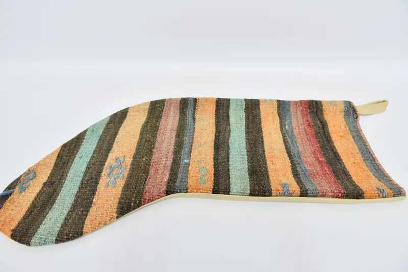 Dekor Kilim çorap, vintage çorap, desenli çorap, turuncu çorap, Noel dekor, Noel çorap, organik çorap, 1522 - 6