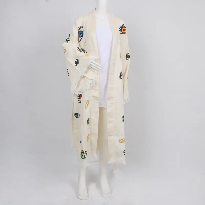 Custom Wedding Gift, Personalized Muslin Kimono, Evil Eye Design Bathrobe, Muslin Dressing Gown, Rb-Kmn - 2