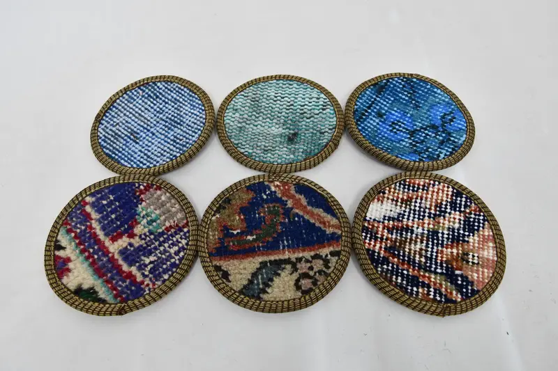 İçecek Coaster, Halı Coaster, Çay Yastığı, Mavi Coaster, Halı Coaster, Ev Teslim Hediye Pedi, Rustik Coaster, Türk Halı Pedi, Dokuma Coaster, - 5