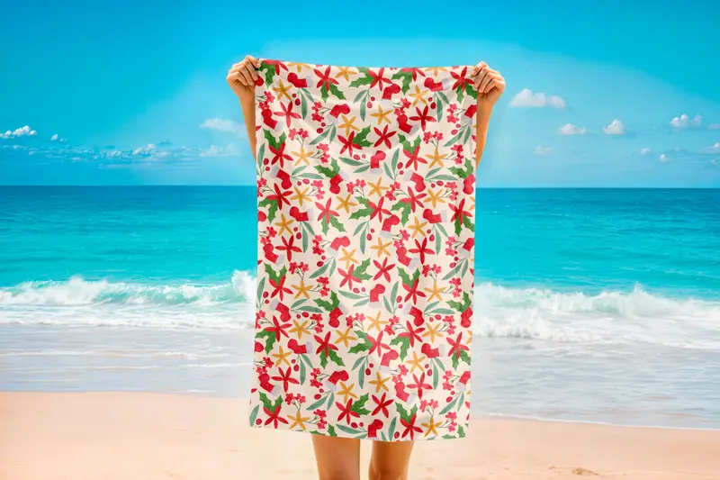 Christmas Floral Golf Towel Holiday Pattern Cotton Microfiber