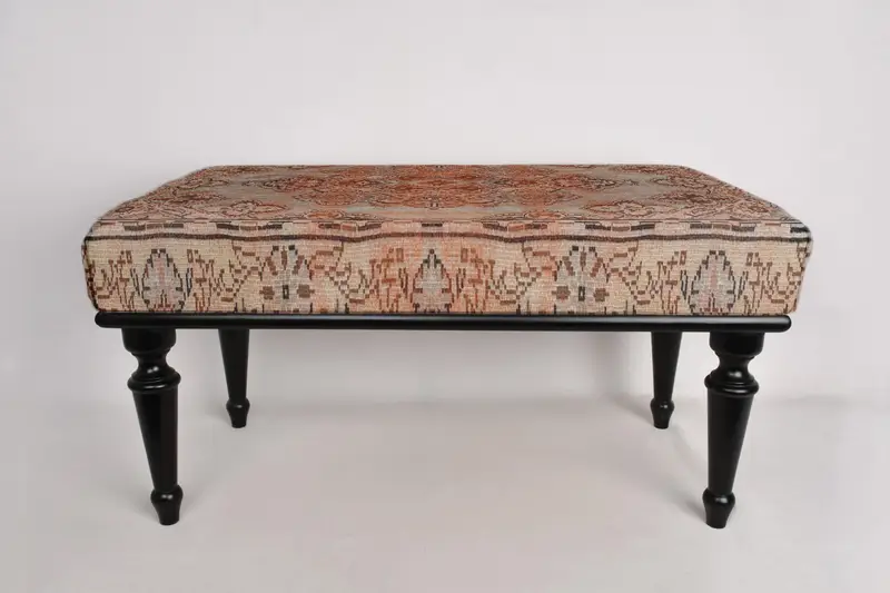 Ottoman Bench, Upholstered Bench, Kitchen Furnitures, Turkish Rug Bench, Kilim Bench, Home Decor Bench, Handmade Bench, Footstool Bench - 2
