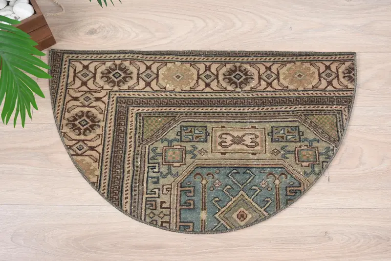 Yarım dairesel Kilim paspas, el yapımı vintage halı, çevre dostu giriş yolu mat, Türk banyo halı, boho tarzı küçük alan aksanı, eşsiz dekor - 6