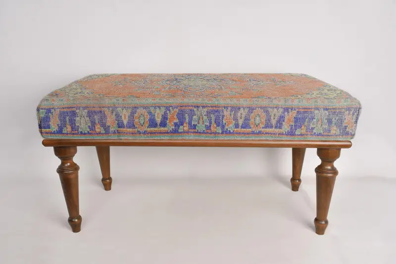 Turuncu Osmanlı Tezgahı, Döşemeli Tezgah, Turuncu Mobilya, Türk Halı Tezgahı, Kilim Tezgahı, Ev Dekoru Tezgahı, Madalyon Deseni Türk Halı, - 5