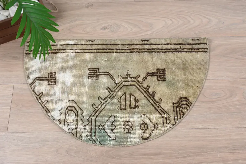 El yapımı Kilim paspas, yarım daire içi vintage yarım yuvarlak halı, çevre dostu giriş yolu, Türk boho banyo halı, küçük uzay zemin dekor - 8