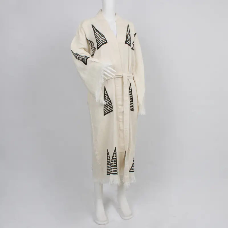 Morning Dressing Gown, Muslin Beach Wear, Personalized Kimono, Pyramid Design Bathrobe, Muslin Kimono