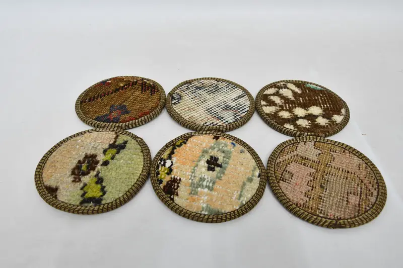 İçecek coaster, onun için hediye, cam ped, bej ped, halı pedi, daire coaster, etnik ped, hediye pedi, benzersiz ped, kabile pedi, masa pedi, - 5