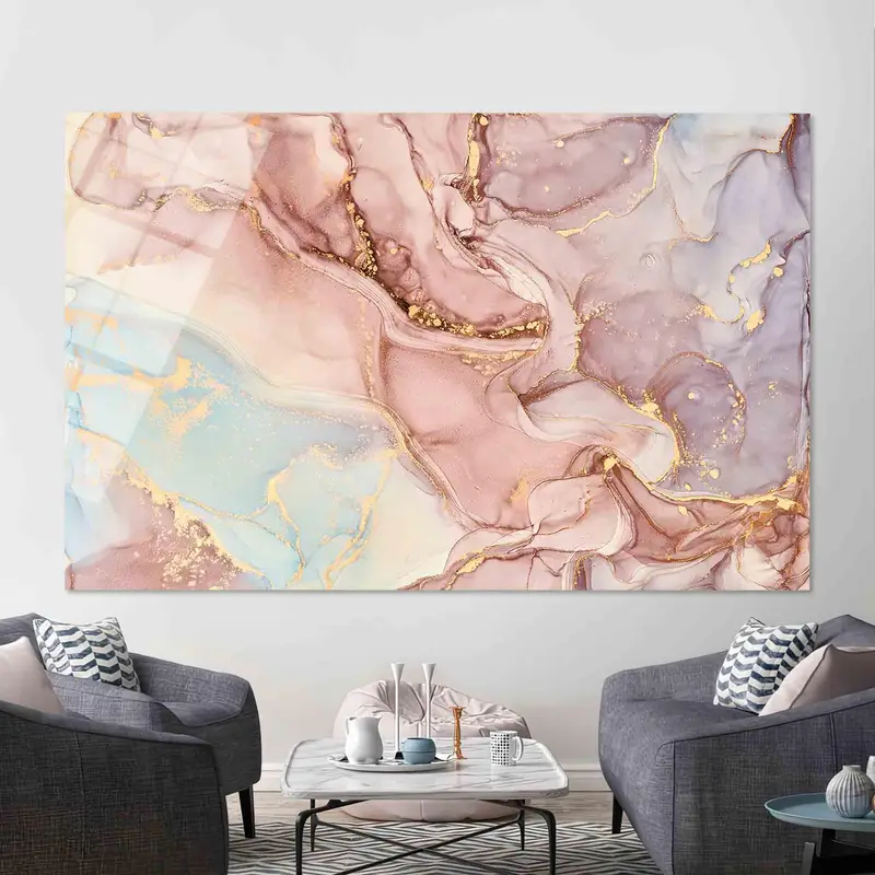 Glass Art, , Pink Marble Glass Decor, Wall Art, Custom Glass Printing Wall Art, Modern Glass Wall Art, Sonf Tones Marble Glass Wall, - 1