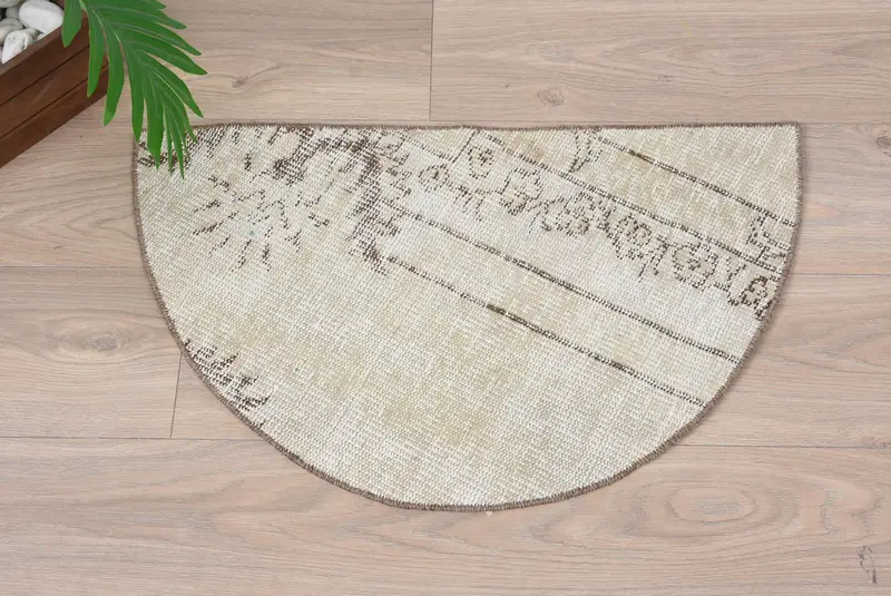 El yapımı Kilim paspas, yarım daire biçimli yarım yuvarlak halı, çevre dostu giriş yolu dekor, Türk boho banyo mat, küçük uzay zemin aksan halı - 8