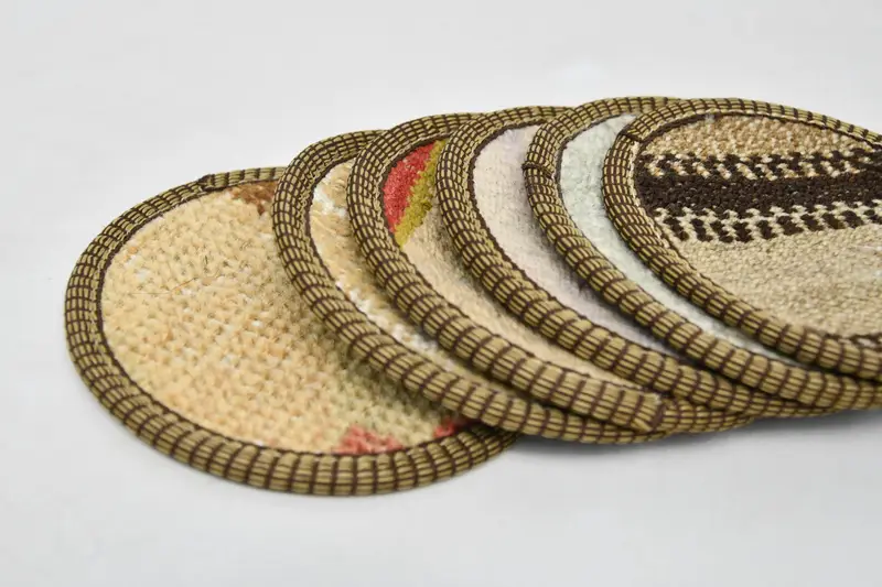 Yuvarlak coaster, çay pedi, içecek coaster, bej ped, çizgili ped, dokuma coaster, Türk halı pedi, toptan ped, kabile pedi, - 4