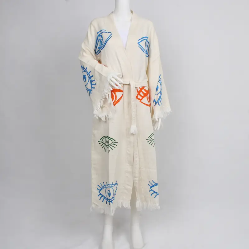 パーソナライズされた着物、モーニングガウン、邪眼模様のビーチウェア、モスリンバスローブ