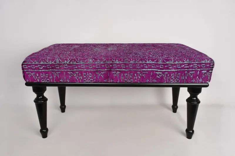 Purple Bench, Mudroom Bench, Vanity Bench,Ottoman Bench, Upholstered Bench, Turkish Rug Bench, Kilim Bench, Home Decor Bench, Handmade Bench - 2