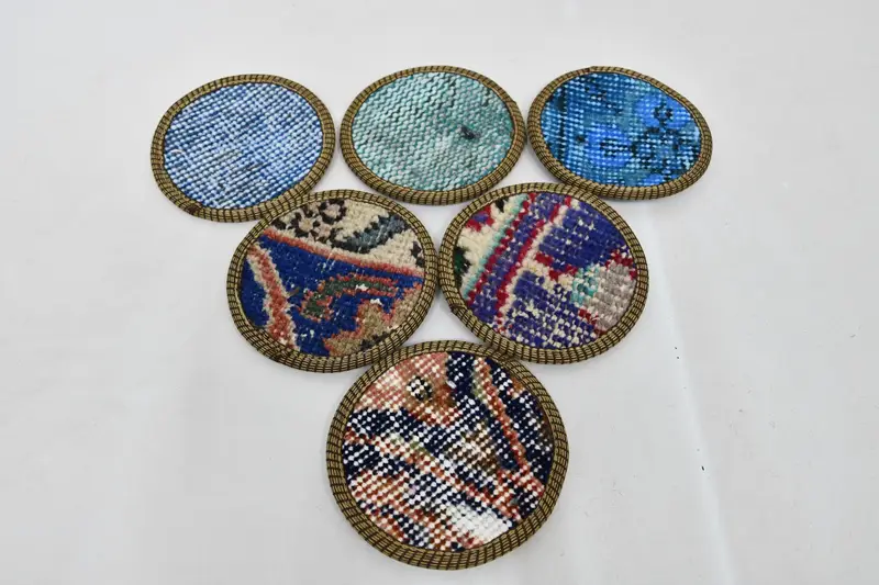 İçecek Coaster, Halı Coaster, Çay Yastığı, Mavi Coaster, Halı Coaster, Ev Teslim Hediye Pedi, Rustik Coaster, Türk Halı Pedi, Dokuma Coaster, - 1