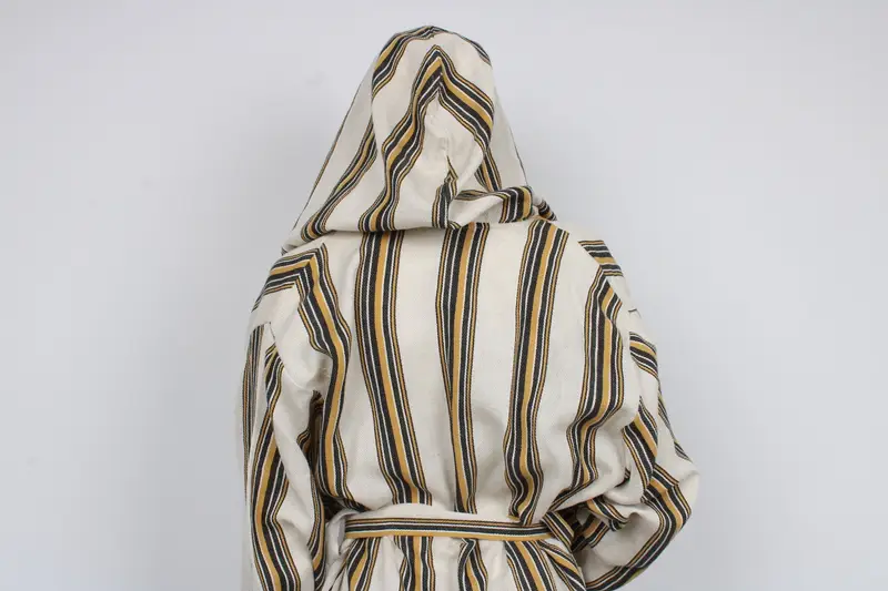 Turkish Robe, Housecoat, Kimono, Wedding Gift Robe, Organic Beach Wear, Unisex Bathrobe, Mustard Striped Robe, Morning Gown, Hammam Dress - 7