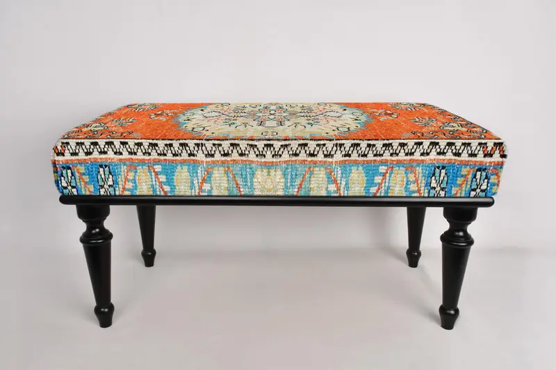 Antique Desing Bench, Bohemian Bench, Ottoman Bench, Upholstered Bench, Turkish Rug Bench, Kilim Bench, Home Decor Bench, Handmade Bench - 2