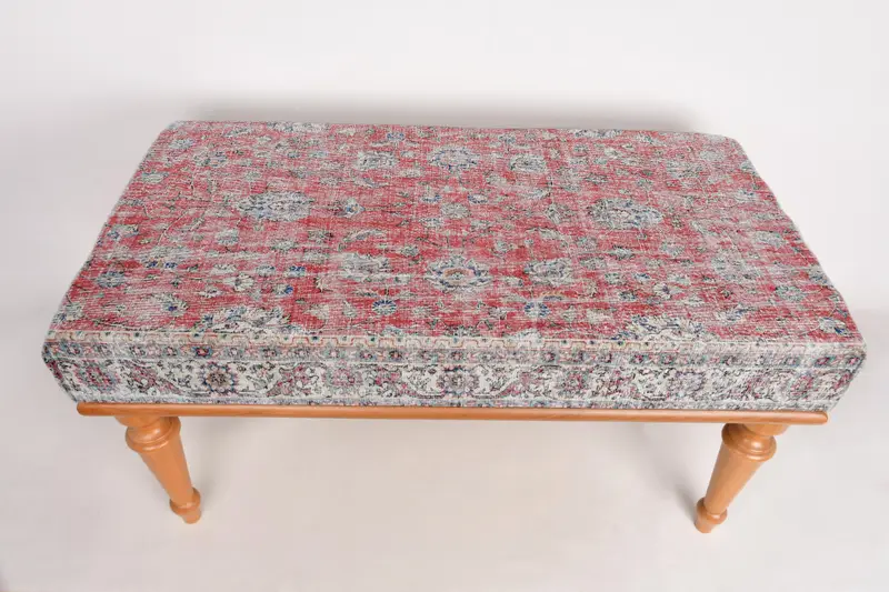 Desk Bench, Hallway Bench, Ottoman Bench, Vanity Bench, Upholstered Bench, Turkish Rug Bench, Kilim Bench, Home Decor Bench, Handmade Bench - 1