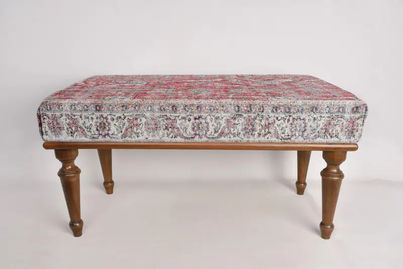 Desk Bench, Hallway Bench, Ottoman Bench, Vanity Bench, Upholstered Bench, Turkish Rug Bench, Kilim Bench, Home Decor Bench, Handmade Bench - 5