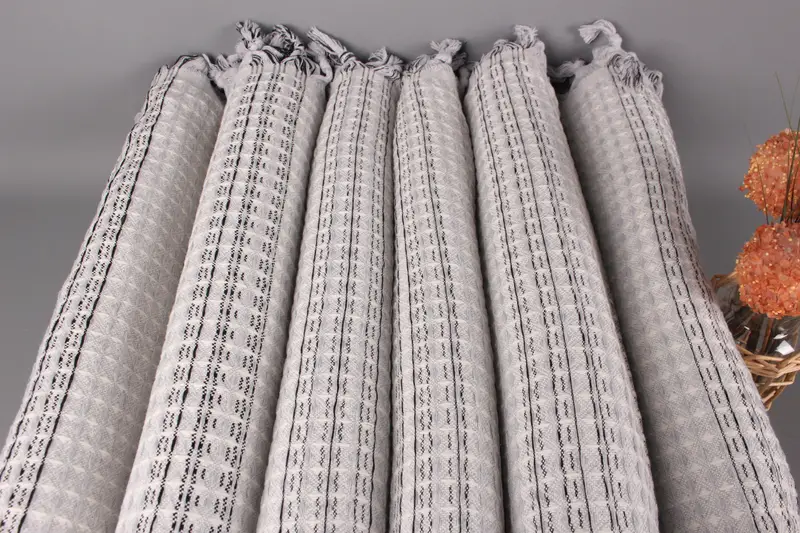 Beach Blanket, Custom Blanket, Light Gray Throw, Striped Blanket, 71x95 Inches Embroidered Bedspread, Camping Throw, Decor Throw, - 3