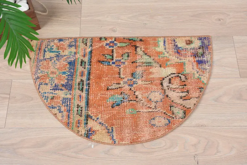 Handmade Vintage Kilim Doormat, Semicircular Half Round Rug, Eco-Friendly Entryway Mat, Turkish Boho Bathroom Rug, Small Space Accent Decor - 9