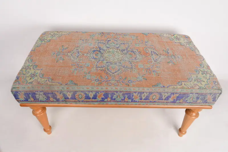 Turuncu Osmanlı Tezgahı, Döşemeli Tezgah, Turuncu Mobilya, Türk Halı Tezgahı, Kilim Tezgahı, Ev Dekoru Tezgahı, Madalyon Deseni Türk Halı, - 1