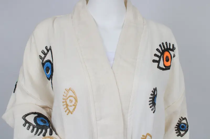 Custom Wedding Gift, Personalized Muslin Kimono, Evil Eye Design Bathrobe, Muslin Dressing Gown, Rb-Kmn - 3